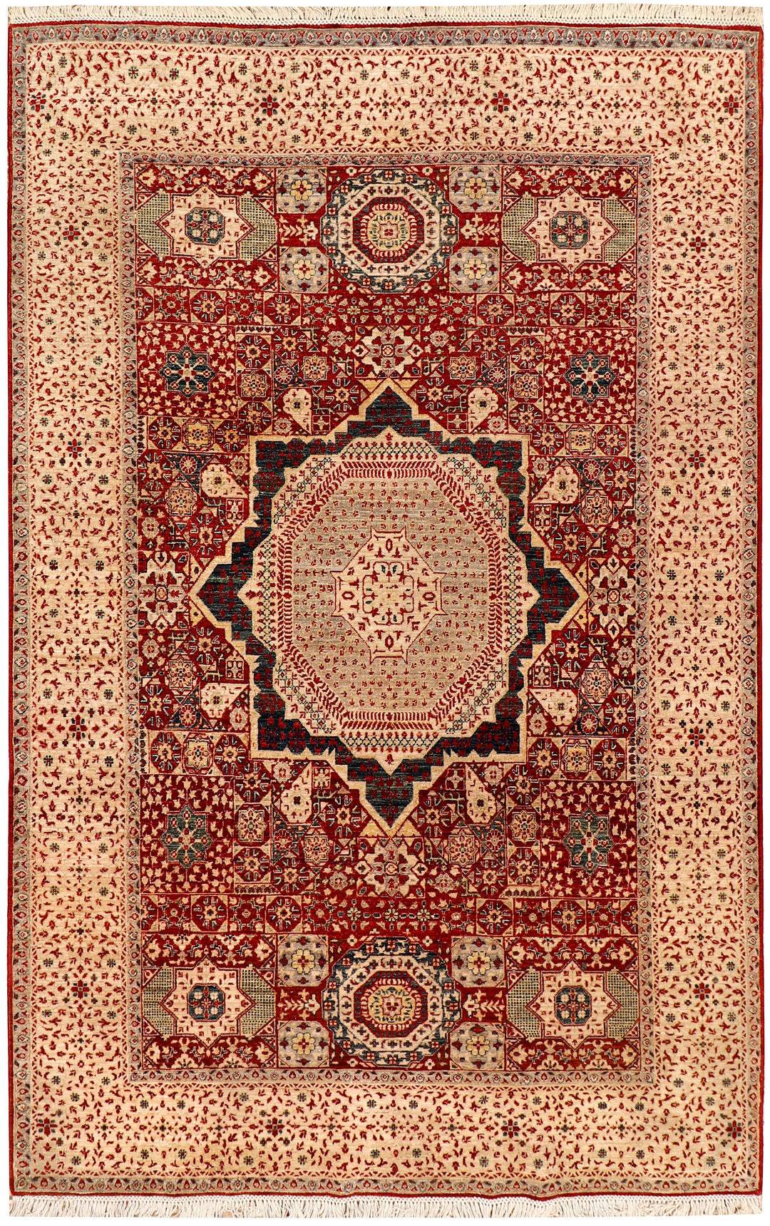 Firebrick Pakistani Mamluk Rug 5' 10 x 8' 8 Hand-Knotted
