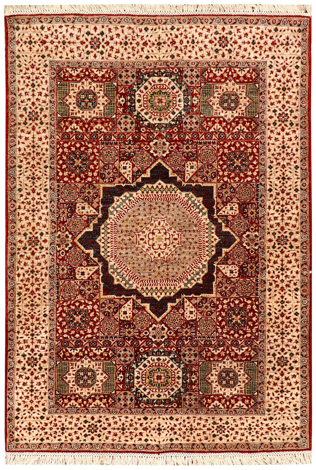 Firebrick Afghan Mamluk Rug 4' 1 x 5' 11 Hand-Knotted