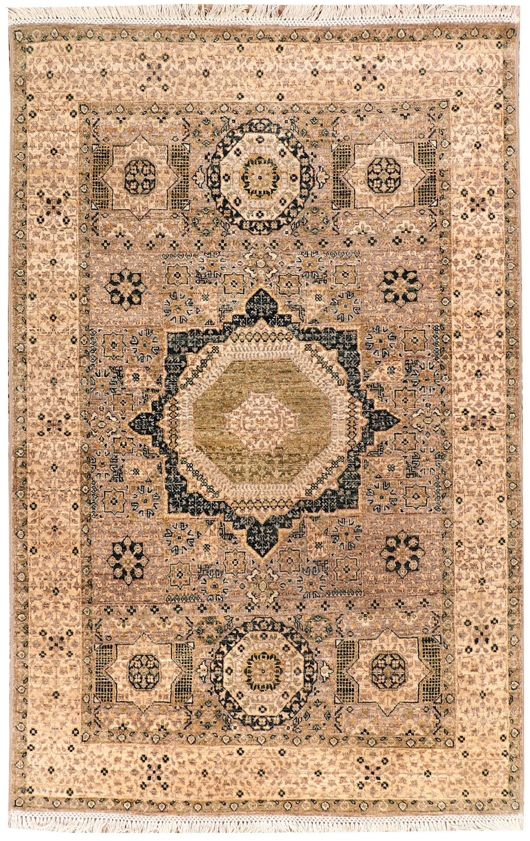Tan Pakistani Mamluk Rug 3'11" x 6'2" Hand-Knotted