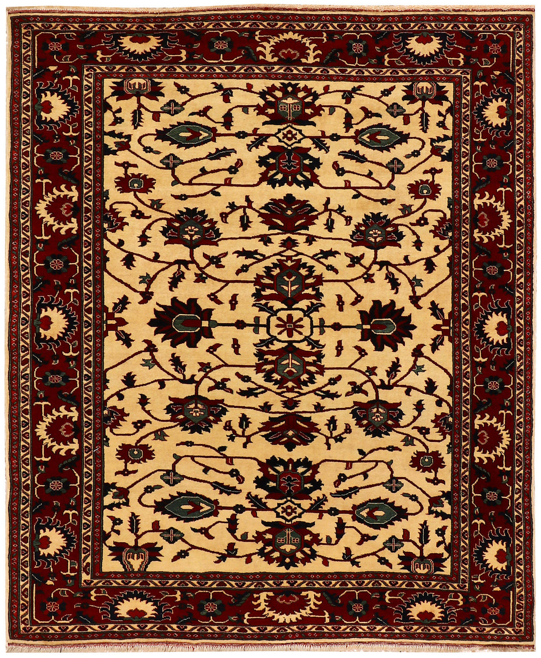 Afghan Ziegler Rug 4'11" x 5'11" Hand-Knotted