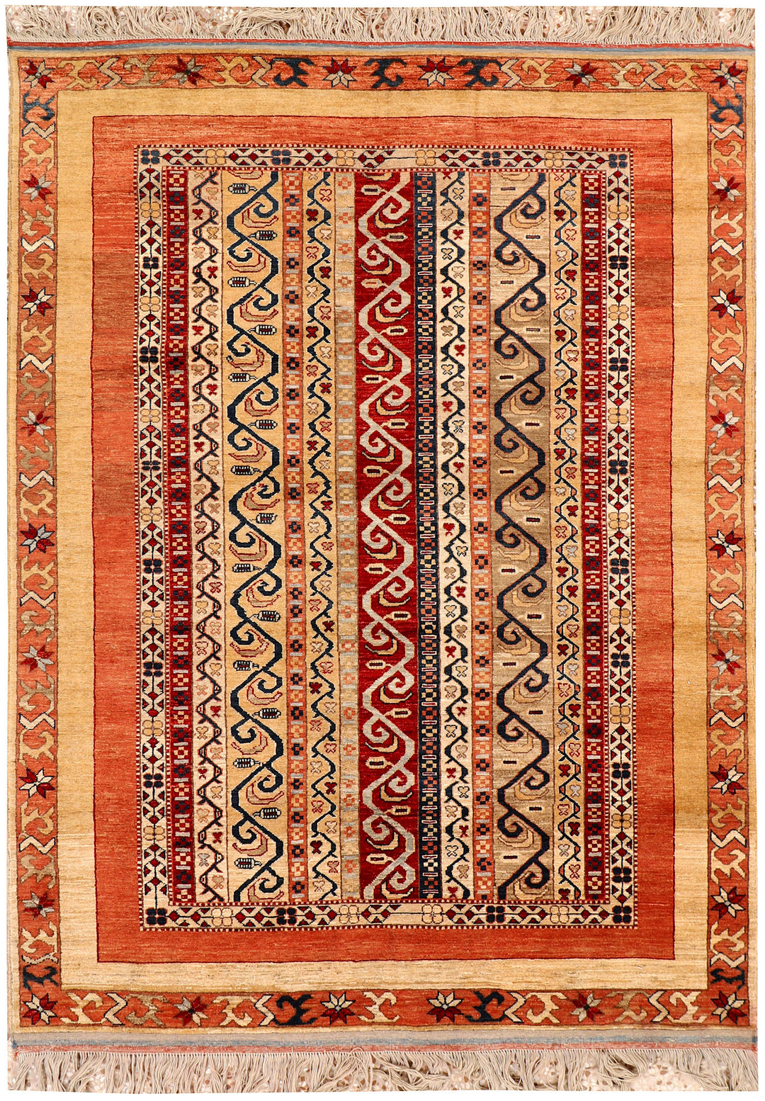 Afghan Shawl Rug 5' 6 x 7' 5 Hand-Knotted