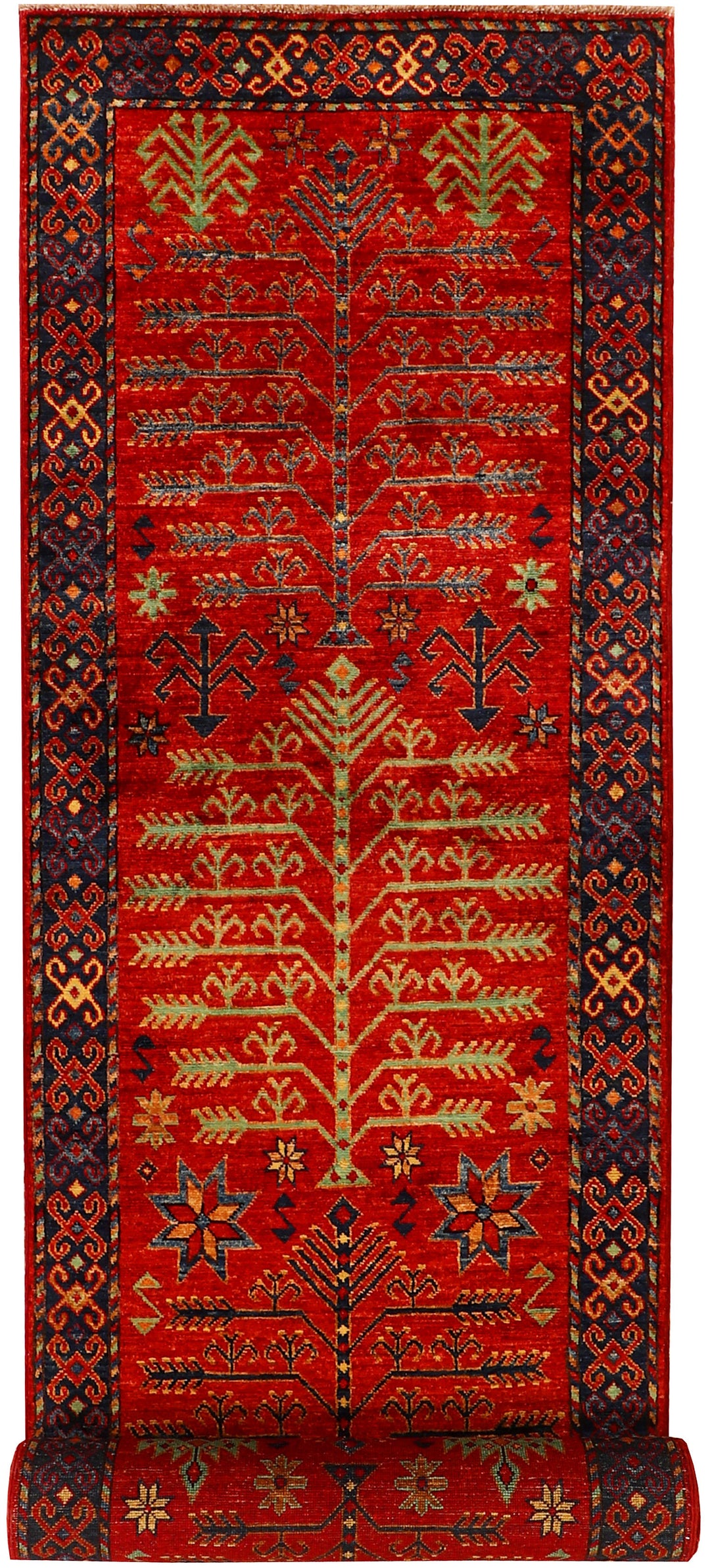 Red Afghan Ziegler Rug 2'8" x 13'11" Hand-Knotted