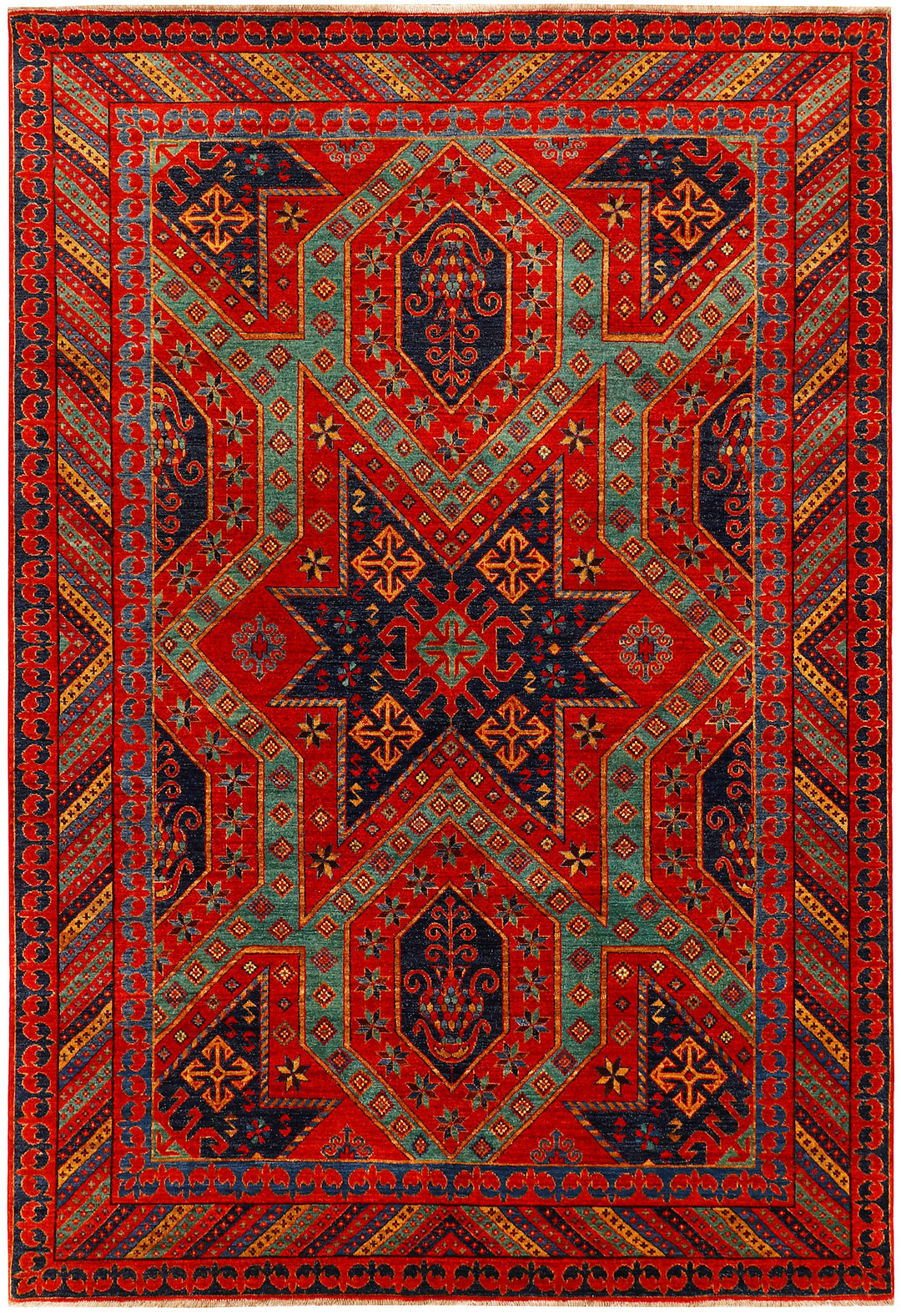 Red Afghan Mamluk Rug 6' 11 x 9' 11 Hand-Knotted