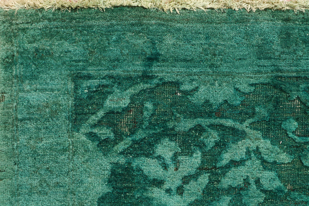 Green Afghan Overdyed Rug 2' 7" x 8' 8" Hand-Knotted detail