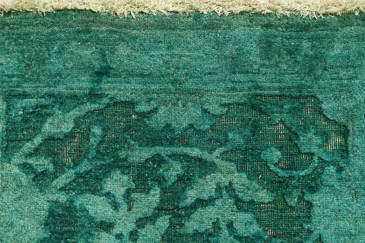 Green Afghan Overdyed Rug 2' 7" x 8' 8" Hand-Knotted view