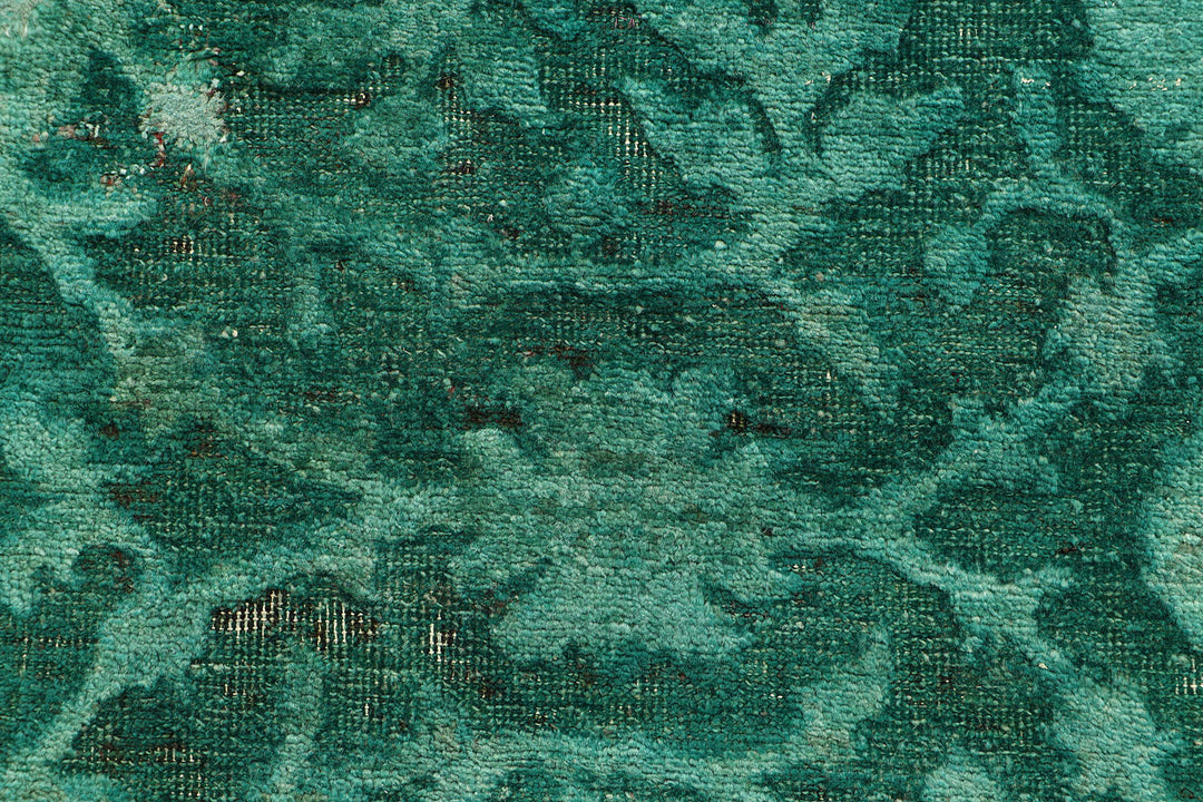 Green Afghan Overdyed Rug 2' 7" x 8' 8" Hand-Knotted close-up