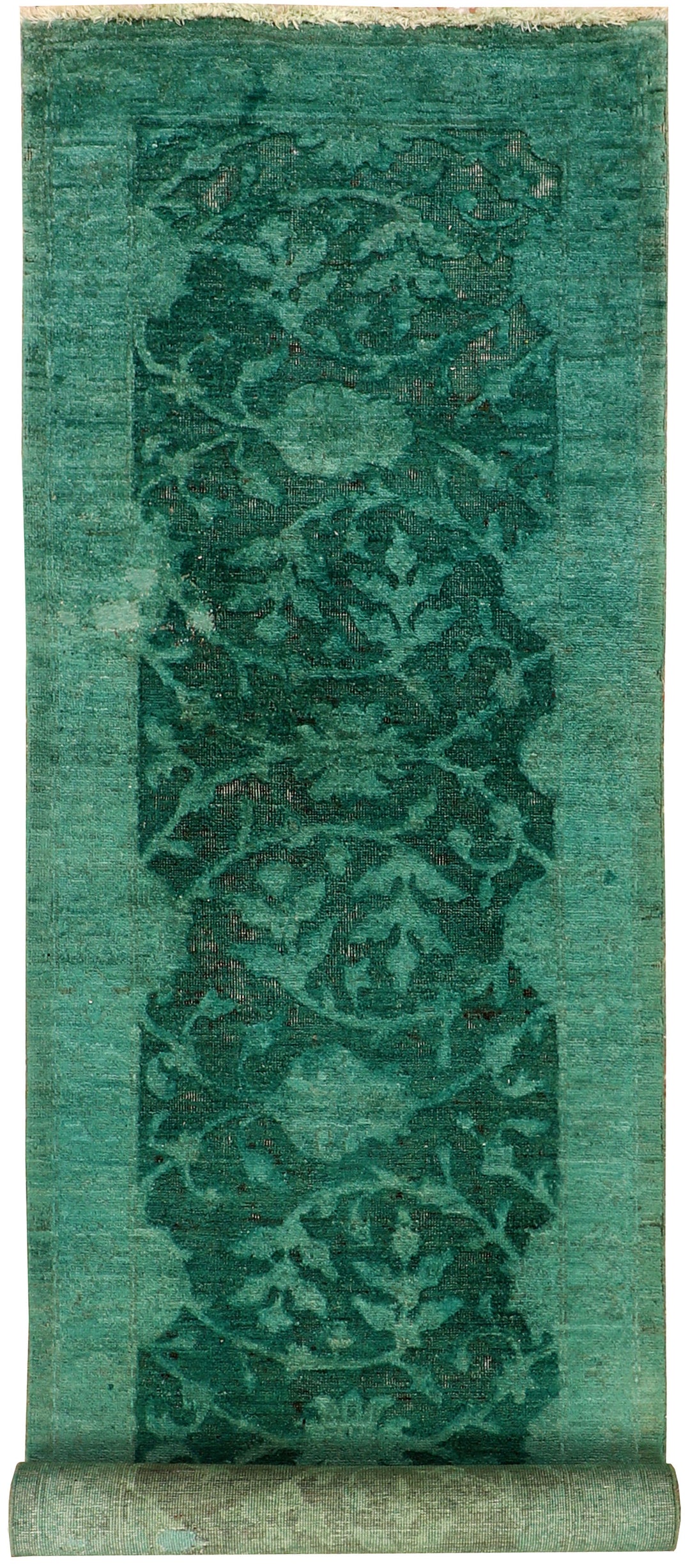 Green Afghan Overdyed Rug 2' 7" x 8' 8" Hand-Knotted