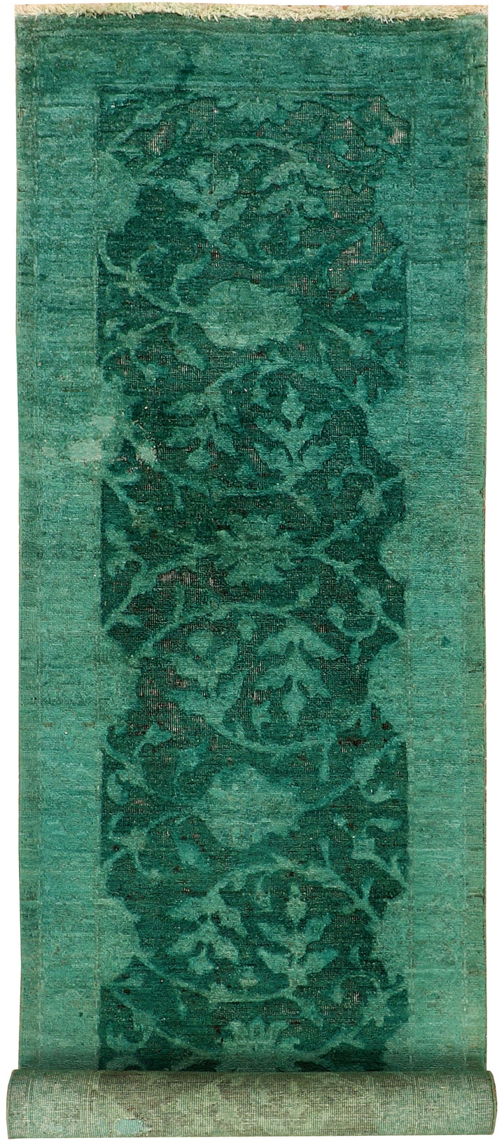 Green Afghan Overdyed Rug 2' 7" x 8' 8" Hand-Knotted
