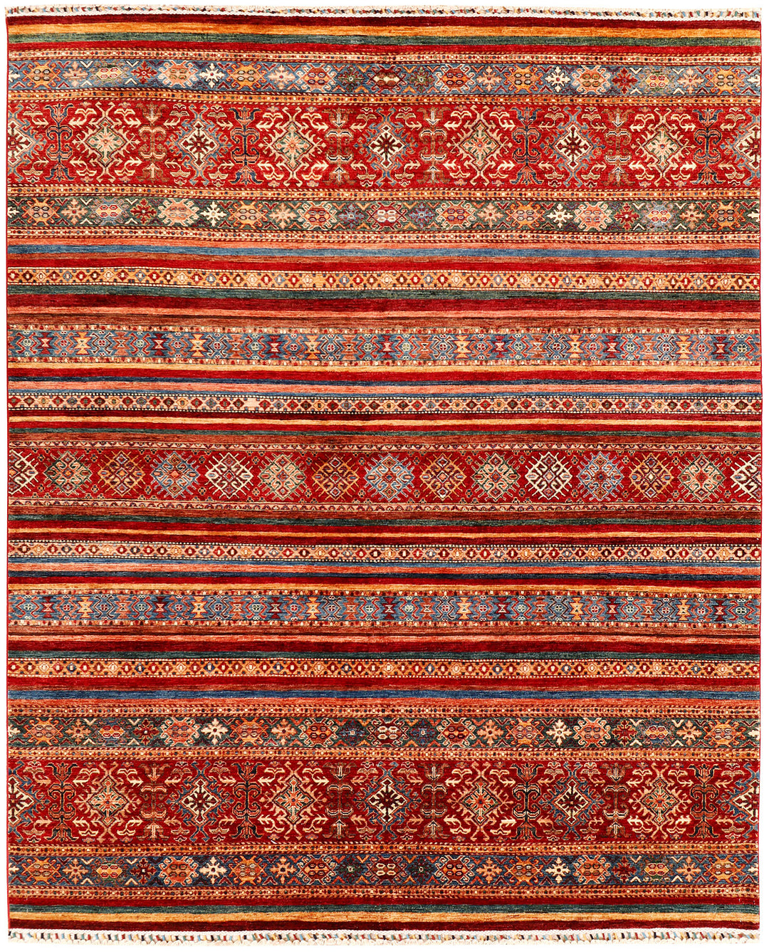 Afghan Kazak Rug 7'11" x 9'9" Hand-Knotted