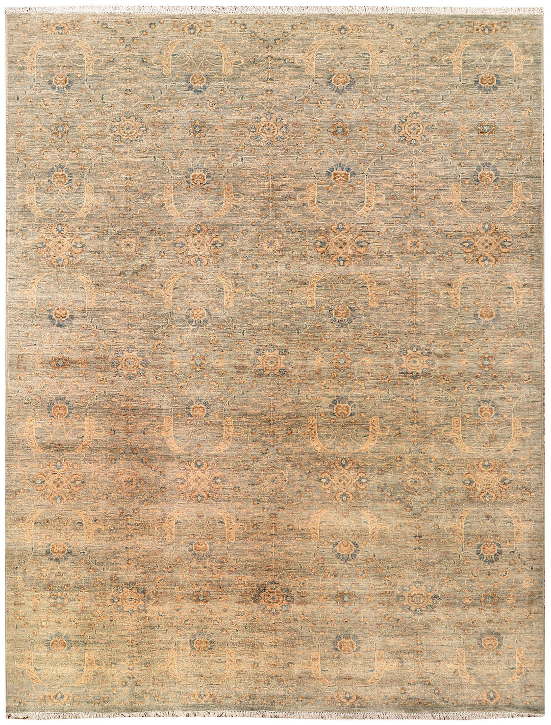 Tan Afghan Ikat Rug 9' x 12' Hand-Knotted