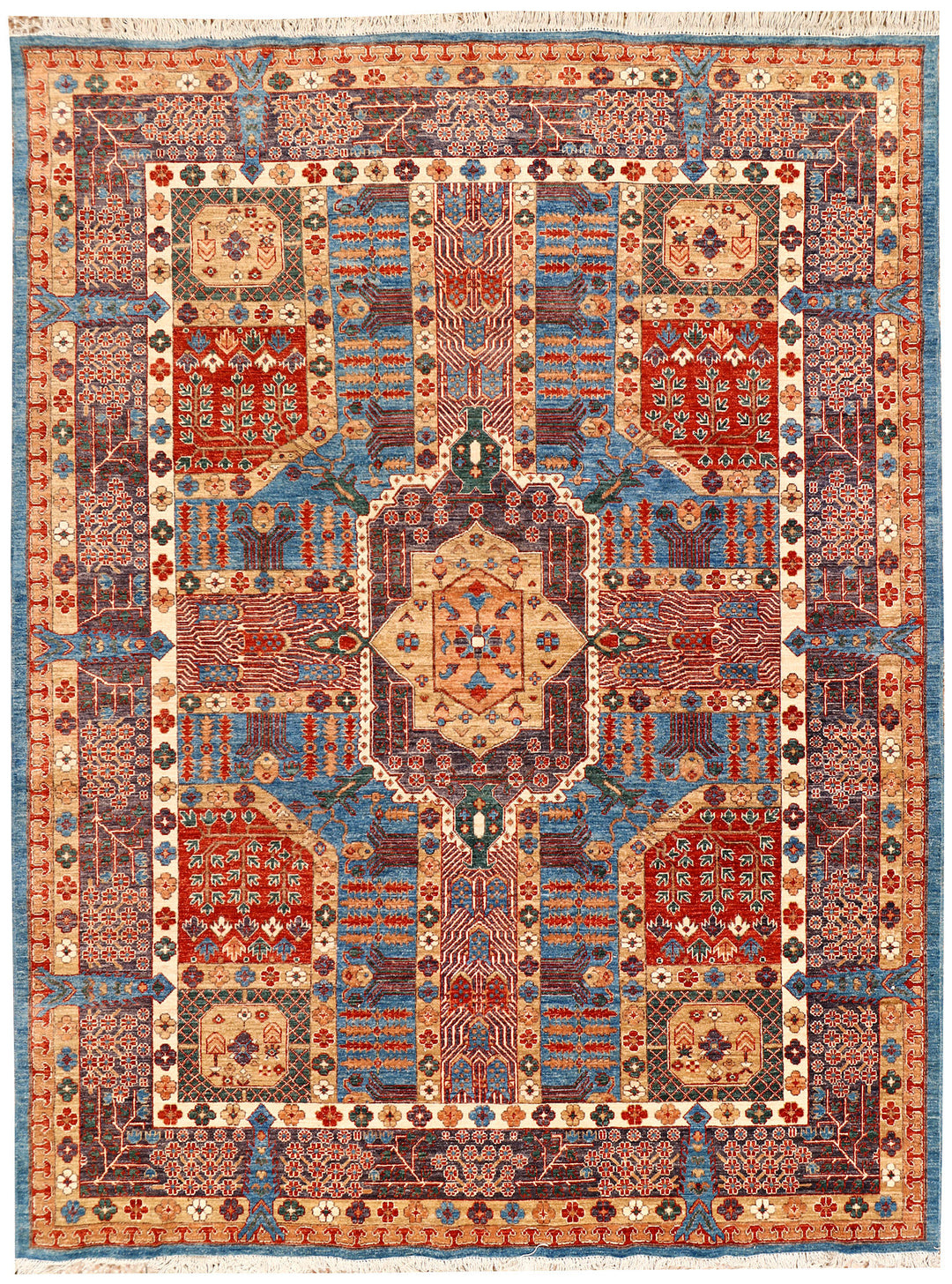 Afghan Mamluk Rug 8'11" x 11'7" Hand-Knotted