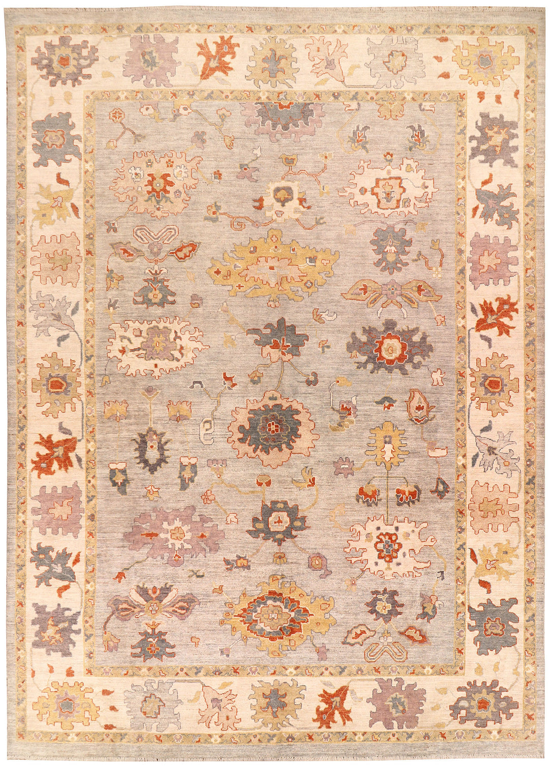 Tan Afghan Oushak Rug 9' 8" x 13' 7" Hand-Knotted