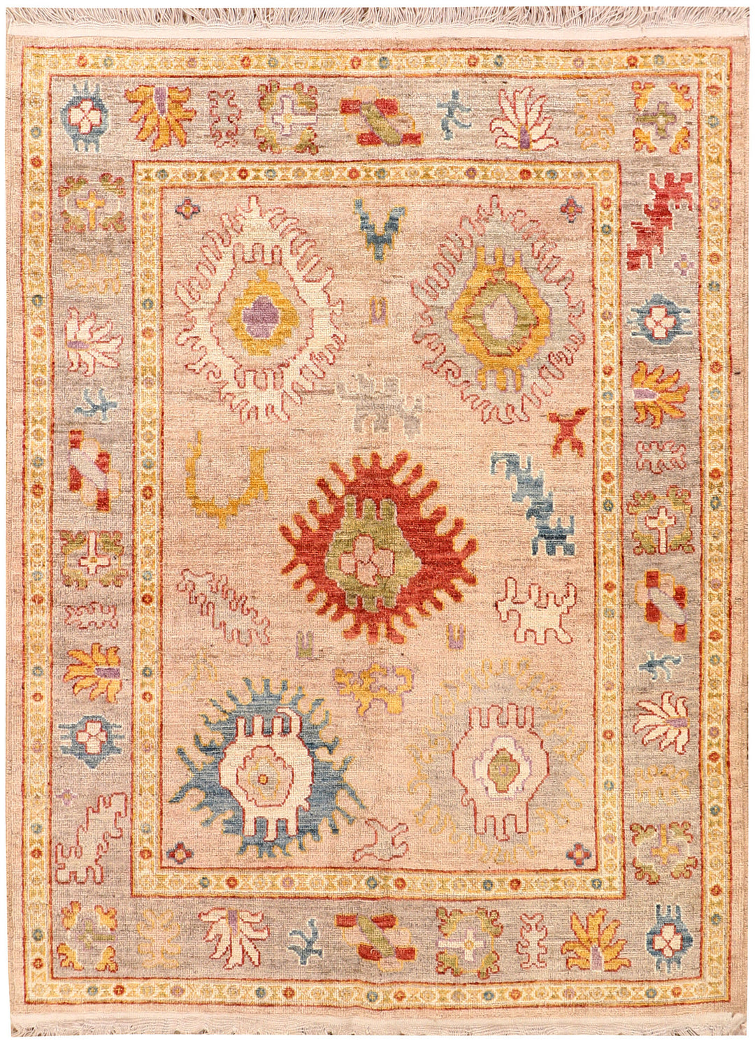 Peach Puff Afghan Oushak Rug 5'4" x 6'11" Hand-Knotted