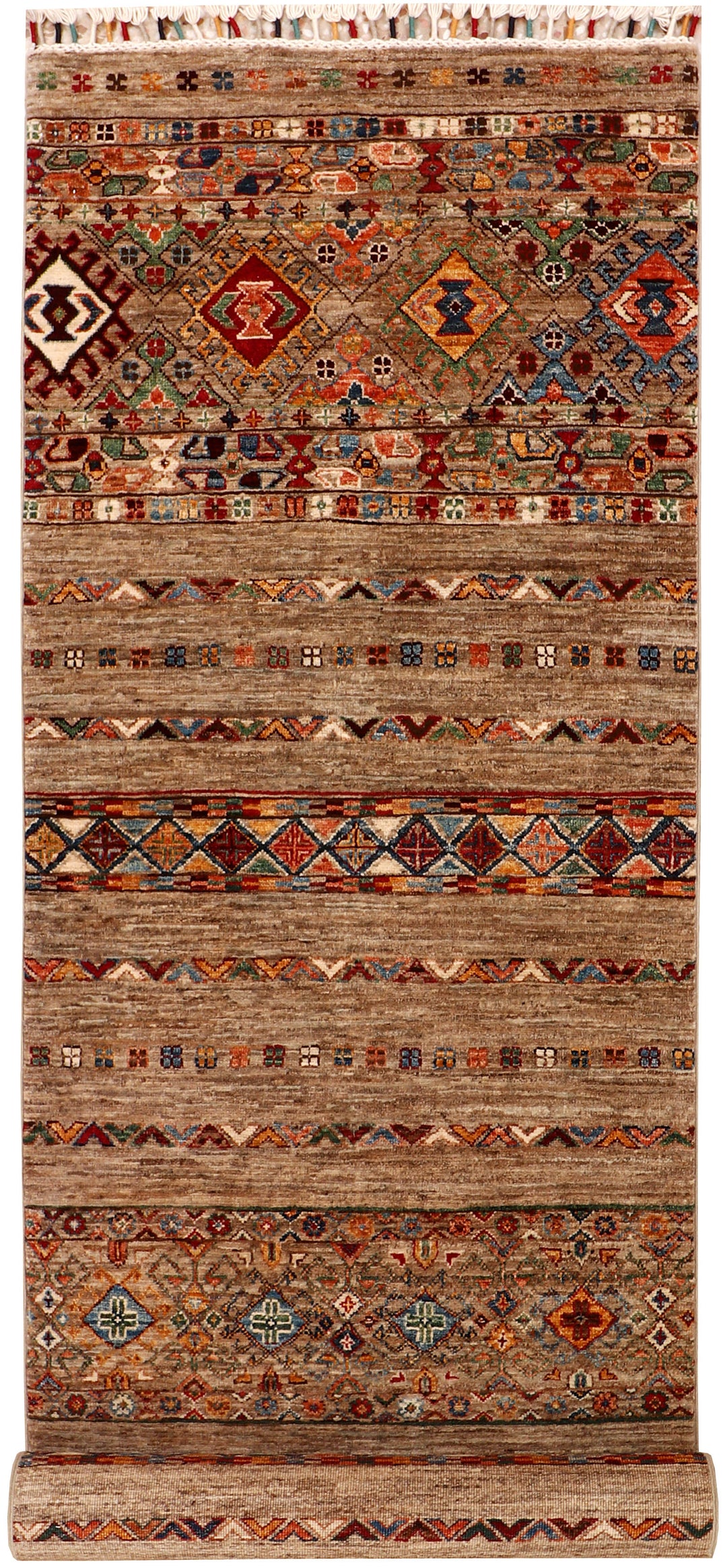 Afghan Kazak Rug 2' 8" x 9' 9" Hand-Knotted