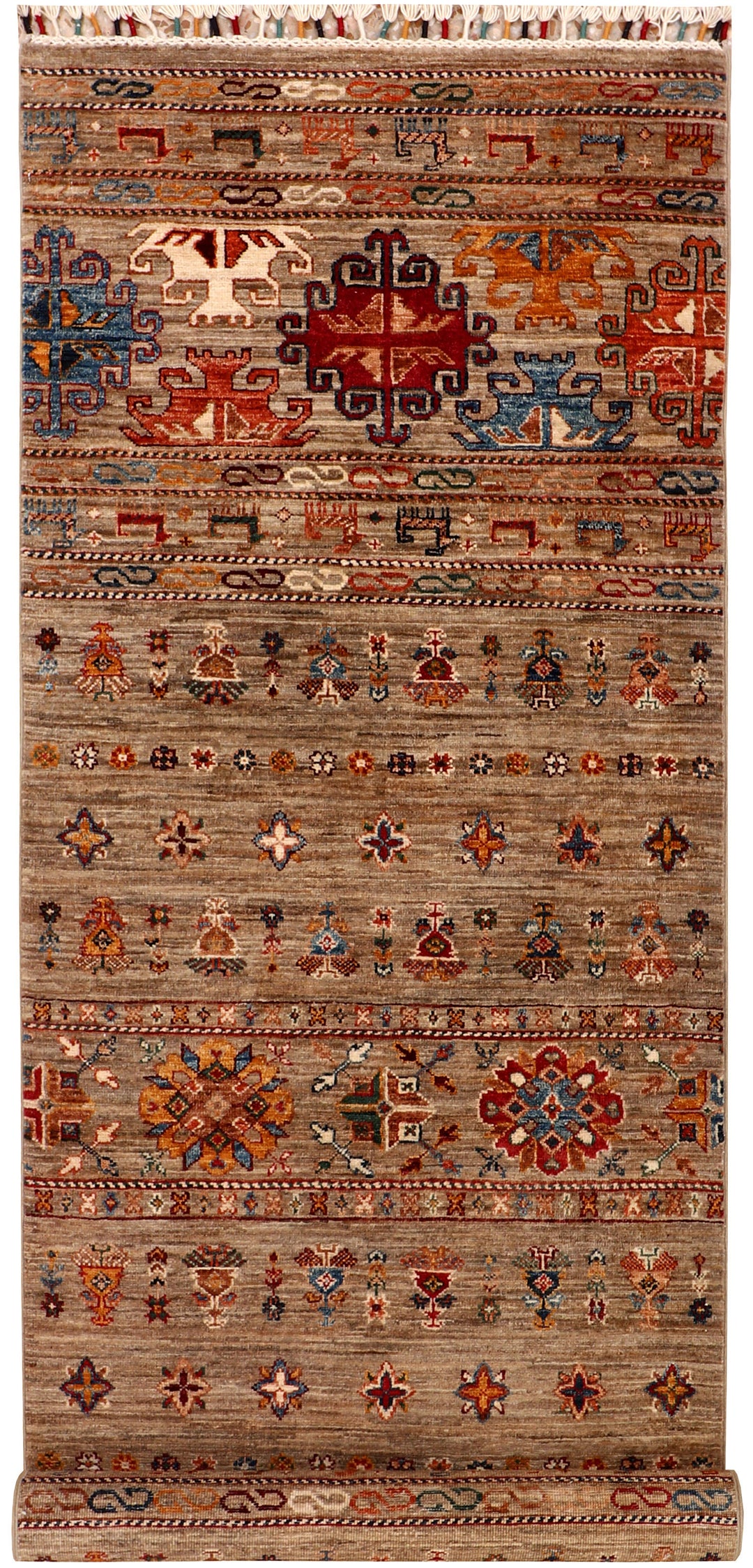 Afghan Kazak Rug 2'9" x 8'4" Hand-Knotted