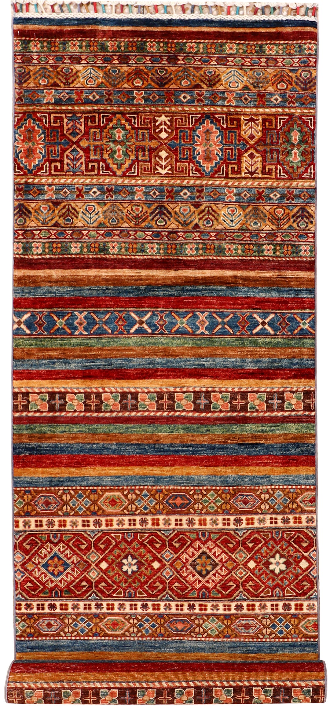 Afghan Kazak Rug 2' 7" x 9' 10" Hand-Knotted