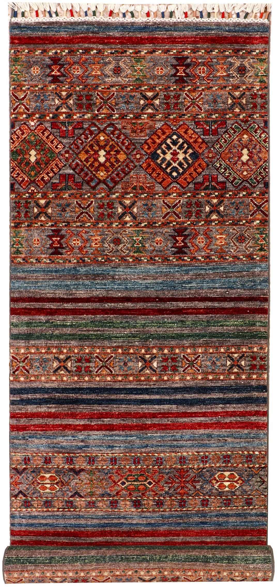 Afghan Kazak Rug 2' 9 x 9' 9 Hand-Knotted