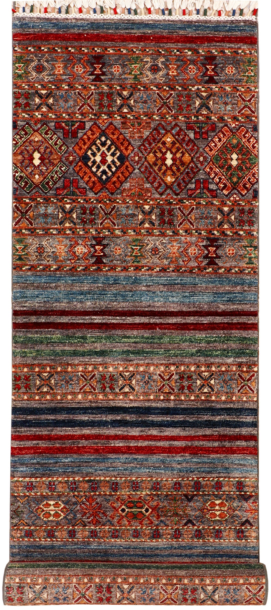 Afghan Kazak Rug 2' 6" x 9' 9" Hand-Knotted