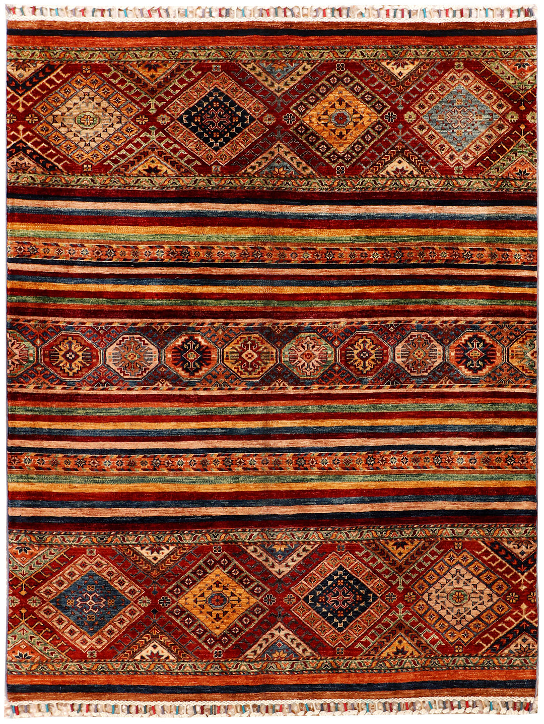 Afghan Kazak Rug 4' 11 x 6' 4 Hand-Knotted