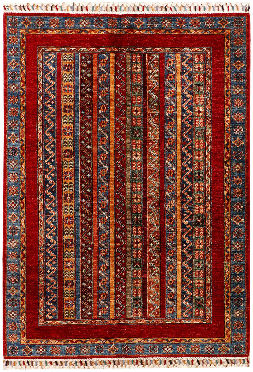 Afghan Kazak Rug 4' 1 x 5' 9 Hand-Knotted