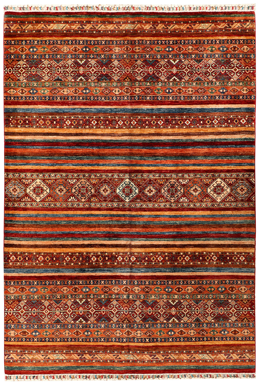 Afghan Kazak Rug 5' 7 x 8' 2 Hand-Knotted