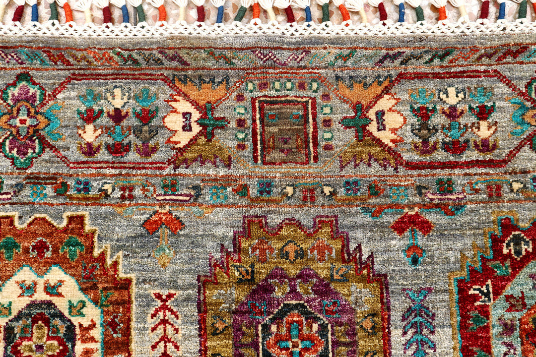 Dark Grey Kazak 4'  1" x 6'  4" - No. QA42628