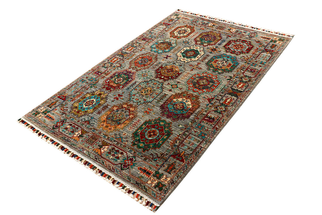 Dark Grey Kazak 4'  1" x 6'  4" - No. QA42628