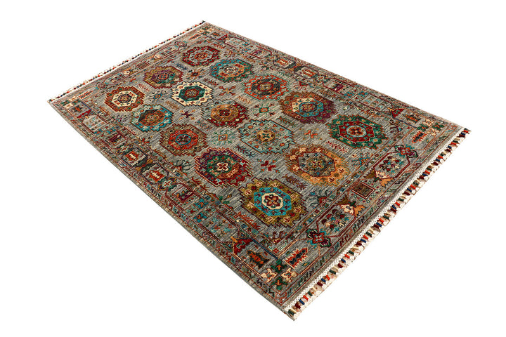 Dark Grey Kazak 4'  1" x 6'  4" - No. QA42628