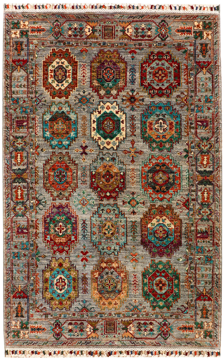 Dark Grey Kazak 4'  1" x 6'  4" - No. QA42628