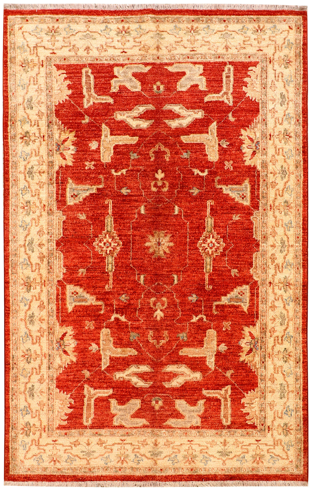 Orange Afghan Ziegler Rug 4' x 6'2" Hand-Knotted