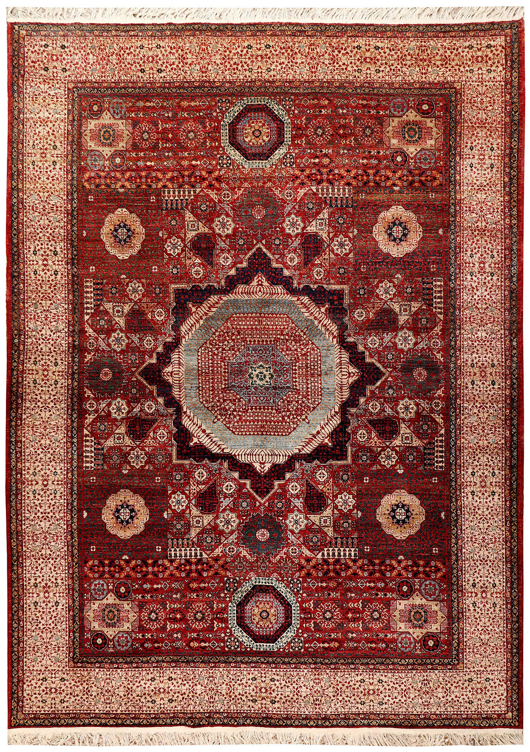 Firebrick Afghan Mamluk Rug 8' 10 x 12' 4 Hand-Knotted