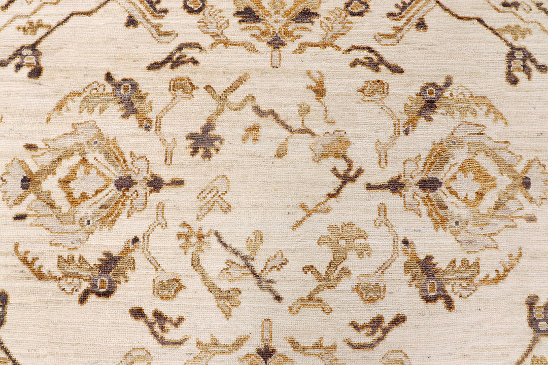 White Afghan Oushak Rug 8' 10" x 12' Hand-Knotted close-up