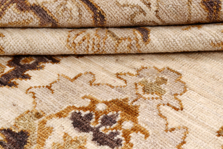 White Afghan Oushak Rug 8' 10" x 12' Hand-Knotted pattern