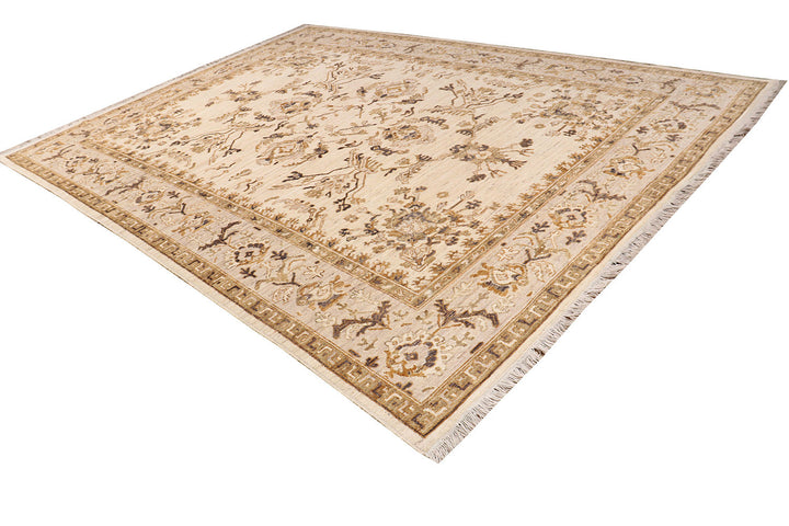 White Afghan Oushak Rug 8' 10" x 12' Hand-Knotted field