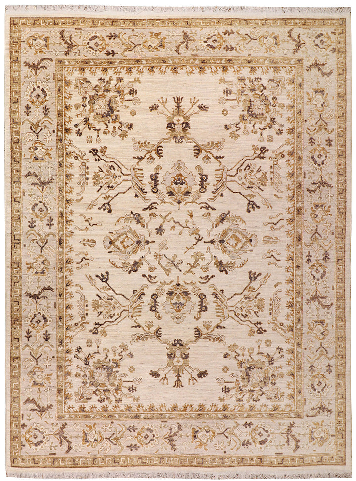 White Afghan Oushak Rug 8' 10" x 12' Hand-Knotted