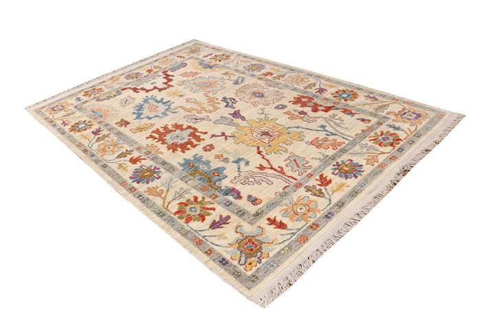 White Afghan Oushak Rug 6'2" x 8'11" Hand-Knotted field