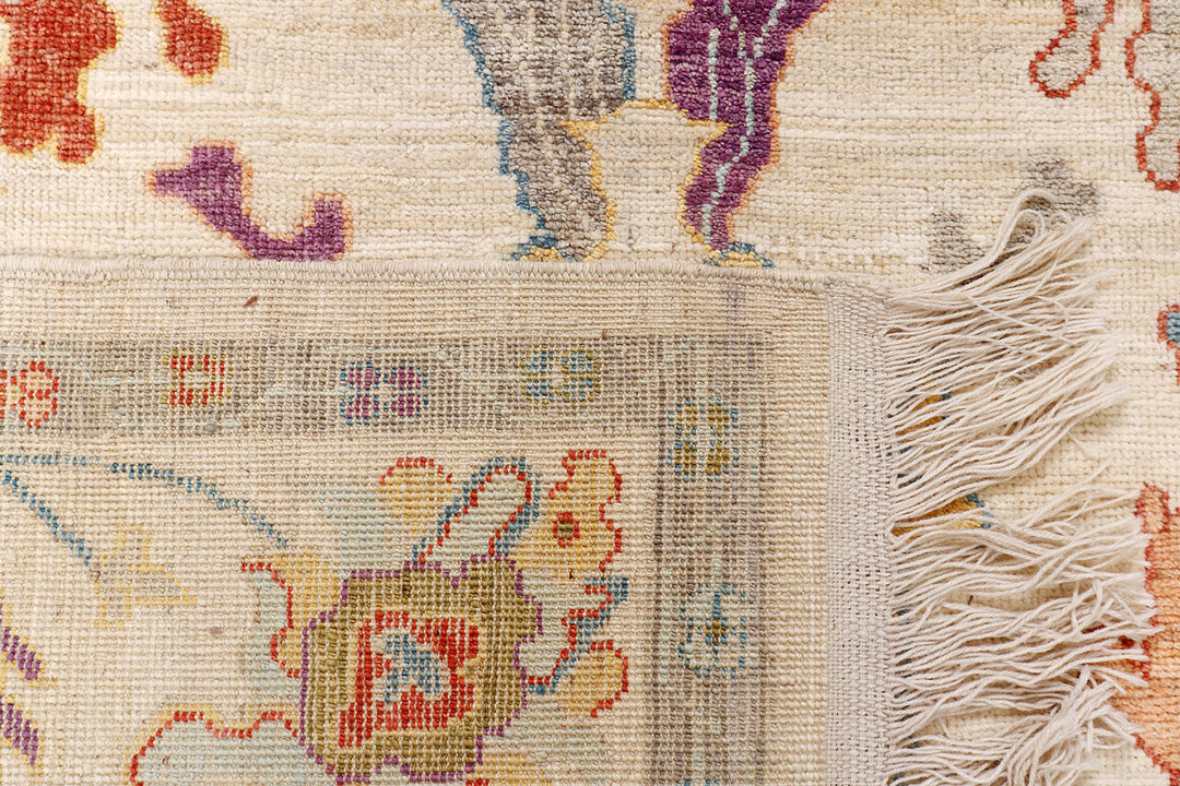 White Afghan Oushak Rug 6'2" x 8'11" Hand-Knotted texture