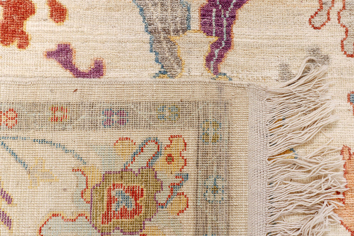 White Afghan Oushak Rug 6'2" x 8'11" Hand-Knotted texture