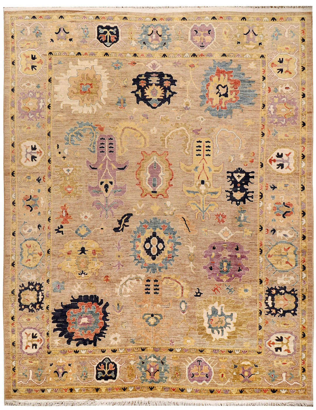 Tan Oushak Rug 11' 11" x 15' Hand-Knotted