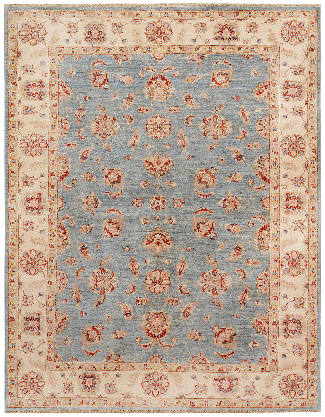 Light Slate Grey Afghan Ziegler Rug 5'8" x 8'3" Hand-Knotted