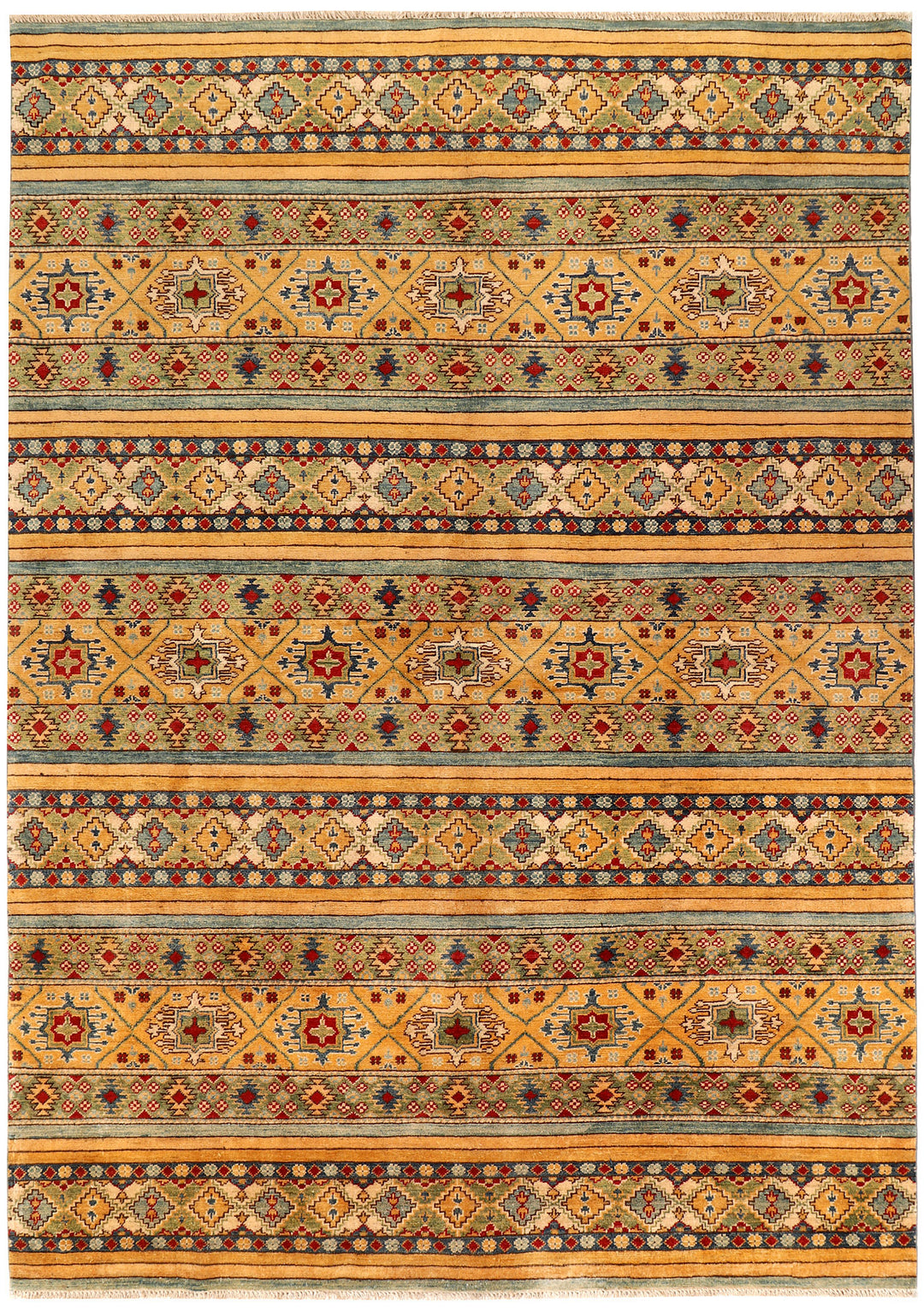 Afghan Kazak Rug 6' 8 x 9' 5 Hand-Knotted