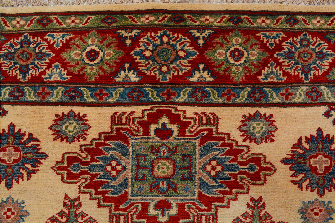 White Afghan Kazak Rug 5' 1 x 6' 6 Hand-Knotted view