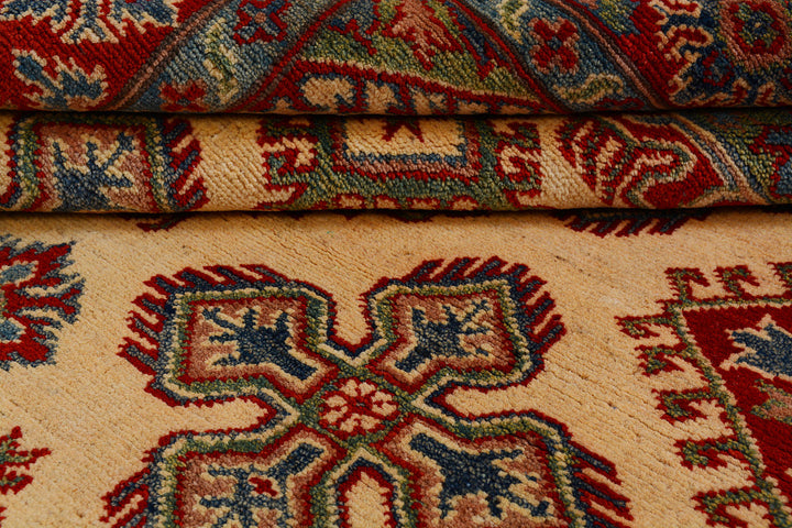 White Afghan Kazak Rug 5' 1 x 6' 6 Hand-Knotted pattern