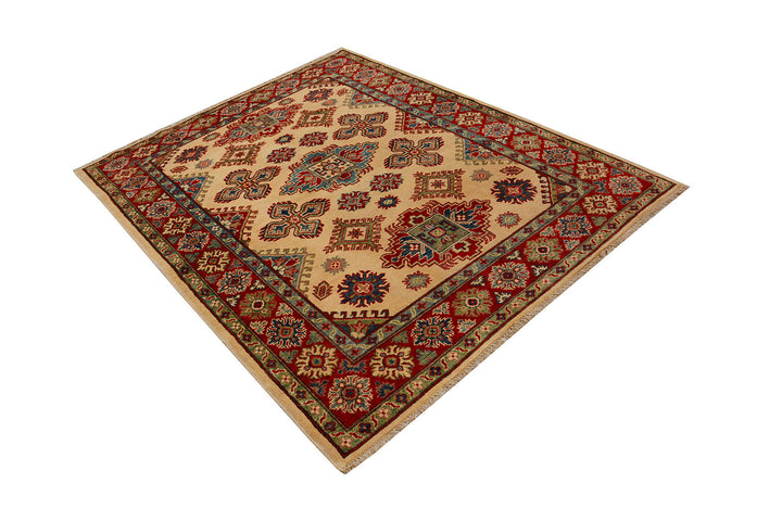 White Afghan Kazak Rug 5' 1 x 6' 6 Hand-Knotted field