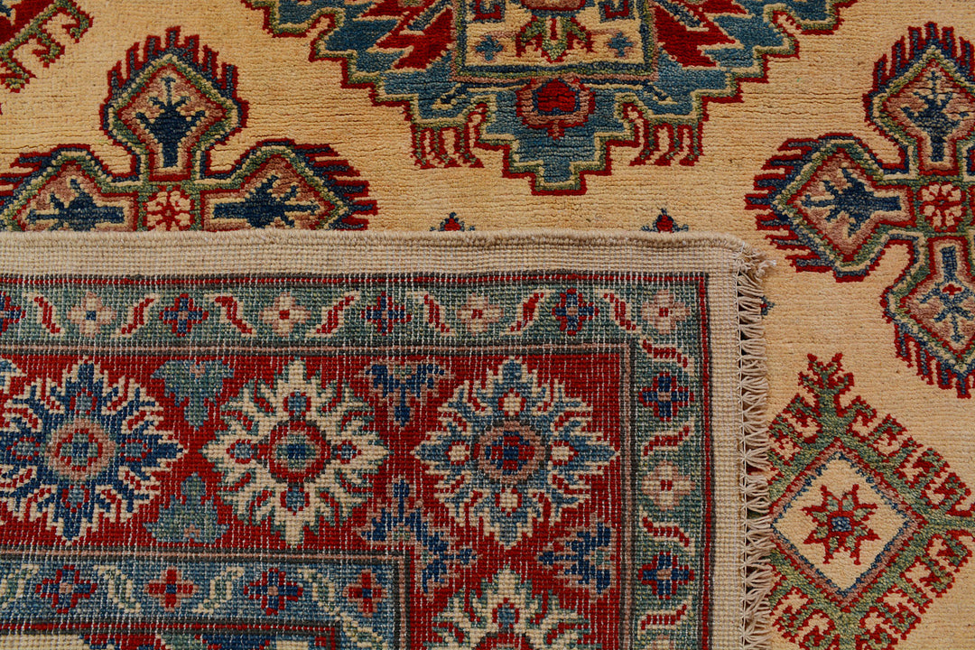 White Afghan Kazak Rug 5' 1 x 6' 6 Hand-Knotted texture