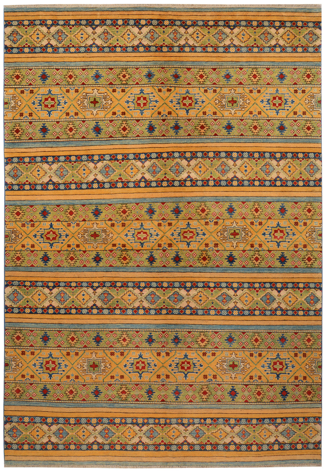Afghan Kazak Rug 6' 8 x 9' 8 Hand-Knotted