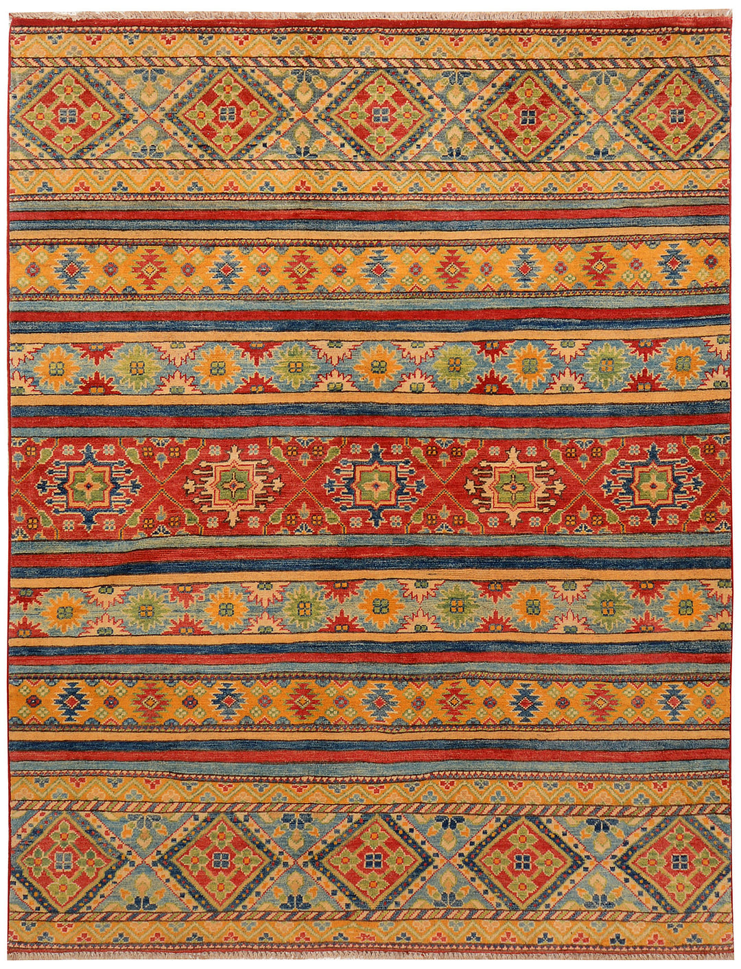 Afghan Kazak Rug 5' 1 x 6' 7 Hand-Knotted