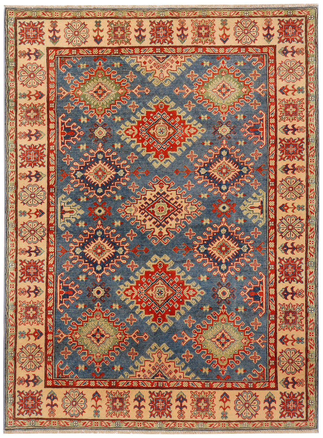 Light Slate Grey Afghan Kazak Rug 5' x 6'7" Hand-Knotted
