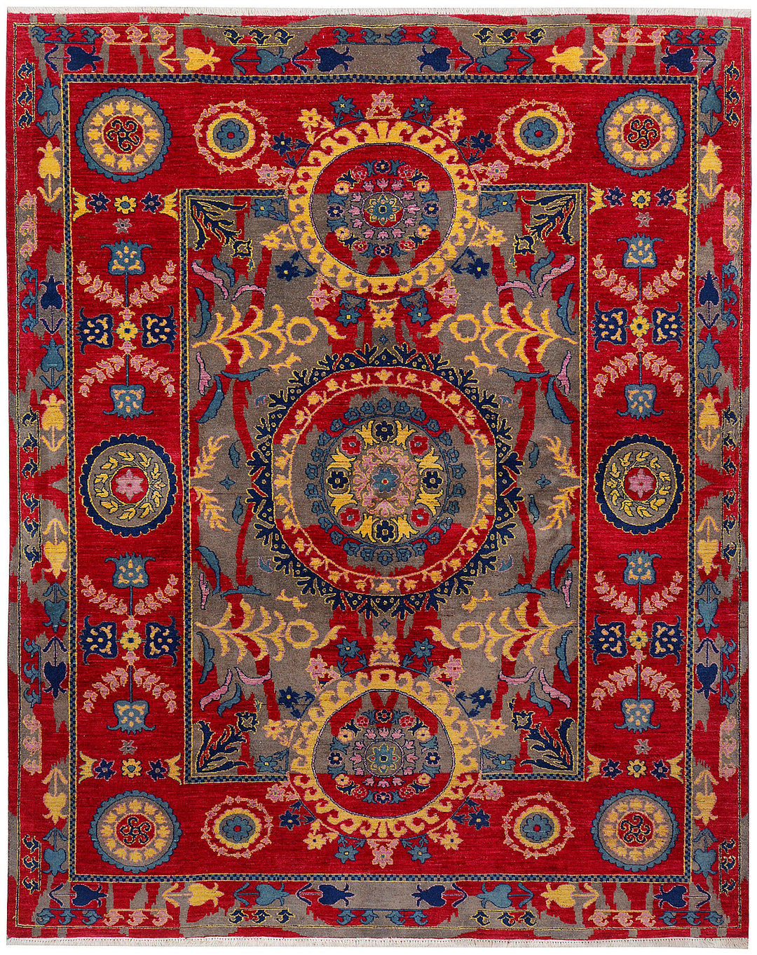 Afghan Suzani Rug 8' 1 x 10' Hand-Knotted