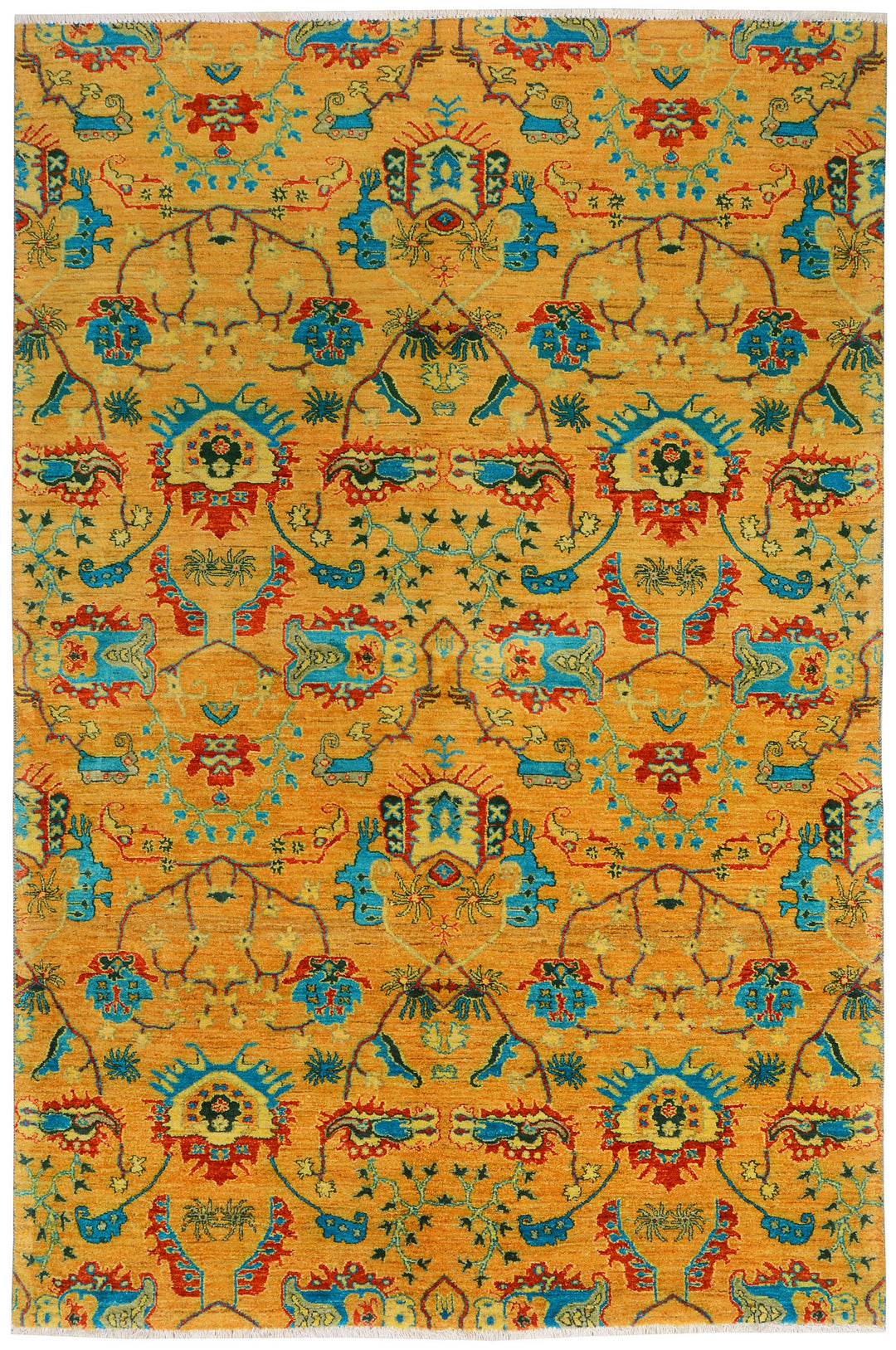 Orange Afghan Ikat Rug 6' 1 x 9' 1 Hand-Knotted